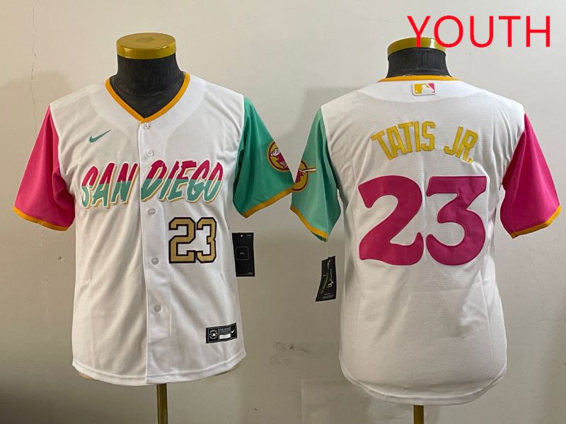 Youth San Diego Padres #23 Tatis jr White City Edition 2025 Nike MLB Jersey style 5->youth mlb jersey->Youth Jersey
